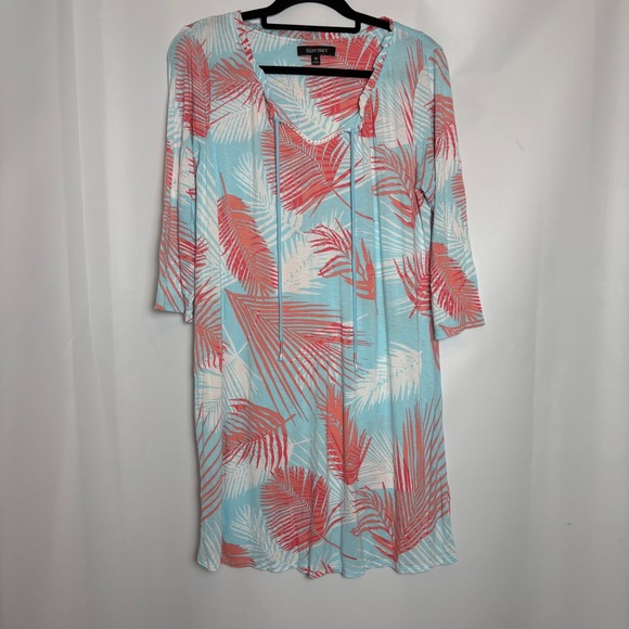 Ellen Tracy Dresses & Skirts - Ellen Tracy Palm Print Nightgown Womens M Blue Coral‎ White Casual Comfy Soft